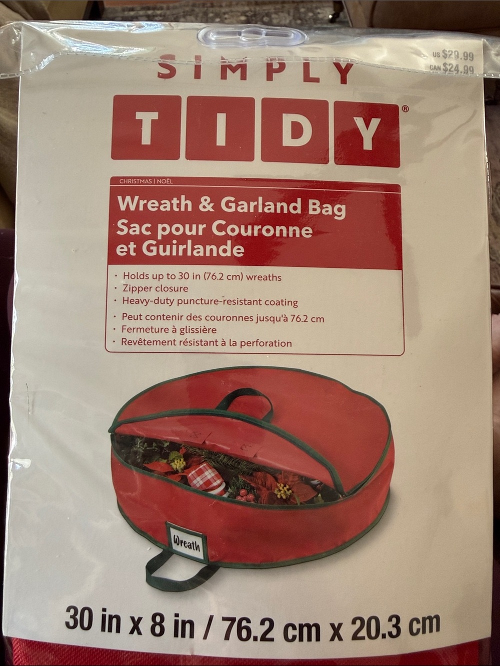 NWT Brand New Red Wreath & Garland Storage Bag
